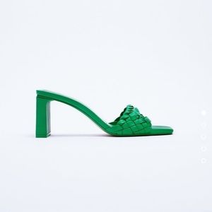 Zara Green Heeled Woven Sandals, size 38